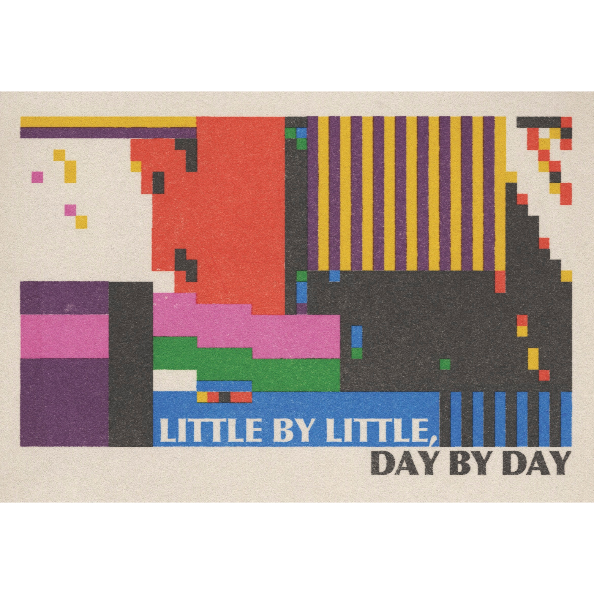 design with text 'Little by Little, Day by Day' on a beige background